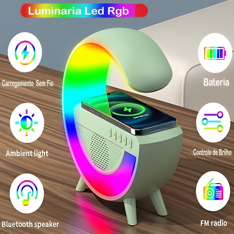 G-Speaker Smart Station - Luminária Bluetooth Inteligente Carregador Sem Fio Alarme Luz RGB