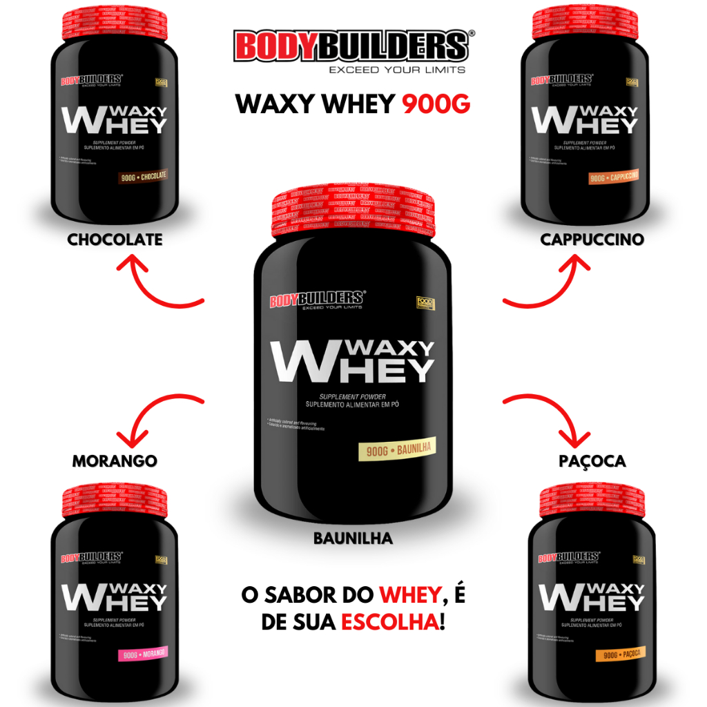 Kit 2x Waxy Whey Protein 900g + 2x Bcaa + 2x Creatina 100g + 2x Glutamina 100g + Coqueteleira